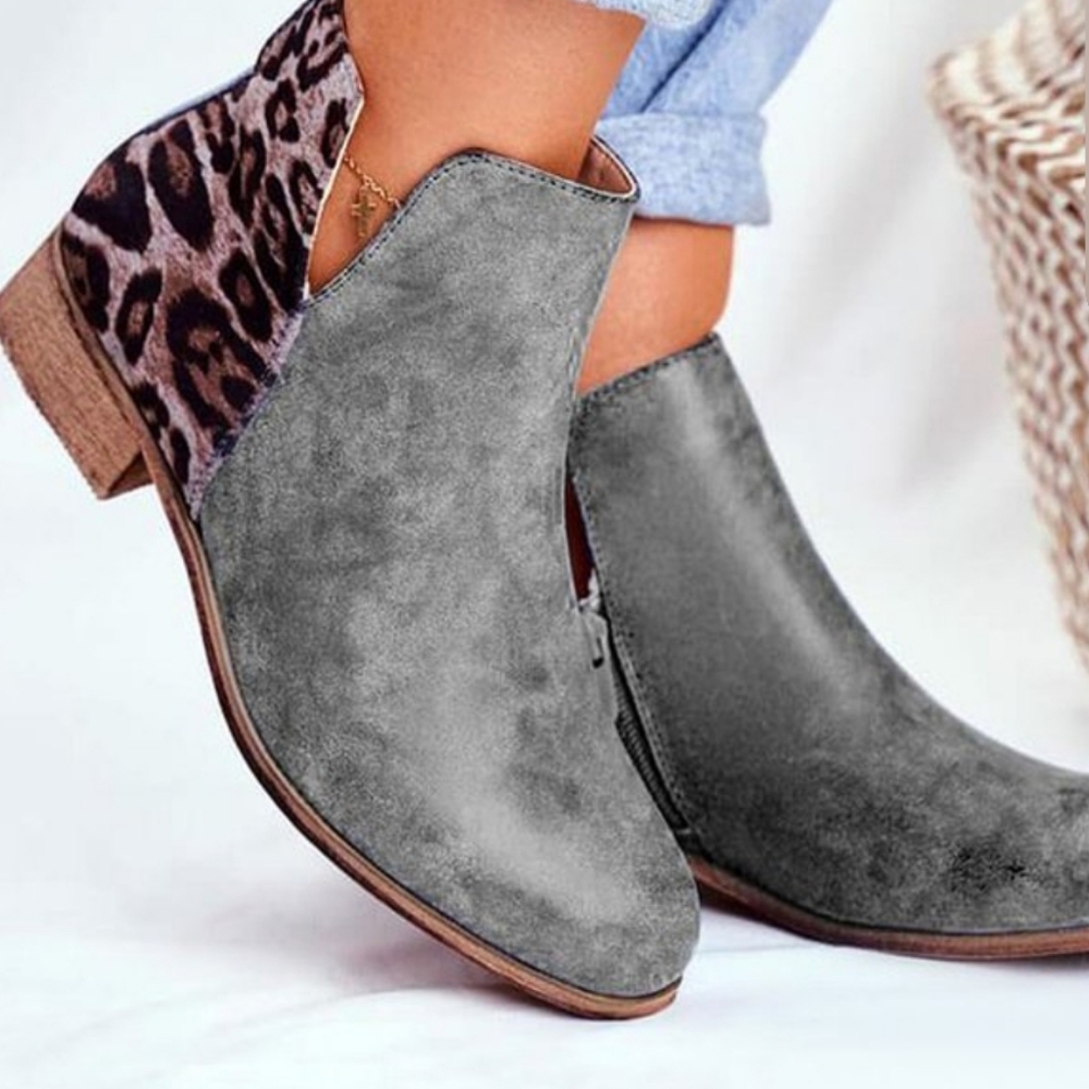 Gray Leopard Print Ankle Booties